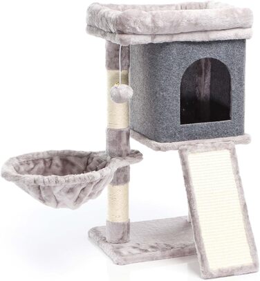 Котячий будиночок-крізьбаум Фудаджо сірого кольору, 71,5 см, з платформою для відпочинку, лежаком, дряпалкою та будиночком для котів