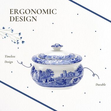 Spode Blaue Zuckerdose з кришкою, 266 мл, Steingut, вінтажний дизайн, придатна для миття в посудомийній машині, мікрохвильовій печі та морозильній камері