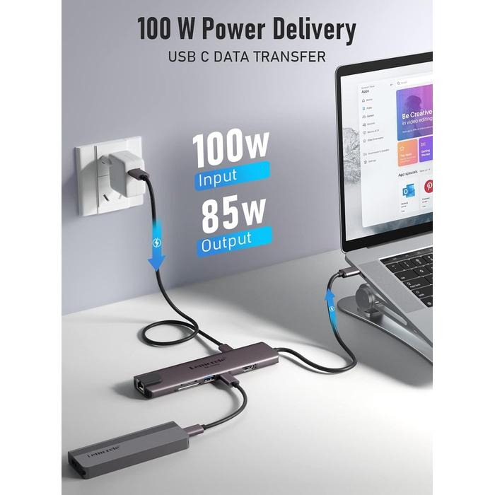 Lemorele USB-C Док-станція: 11-в-1 хаб з 2xHDMI 4K, 3xUSB 3.0/2.0, VGA, PD 100W, SD/TF, Ethernet (сумісна з Windows, MacBook, Dell, HP, Lenovo, Surface)