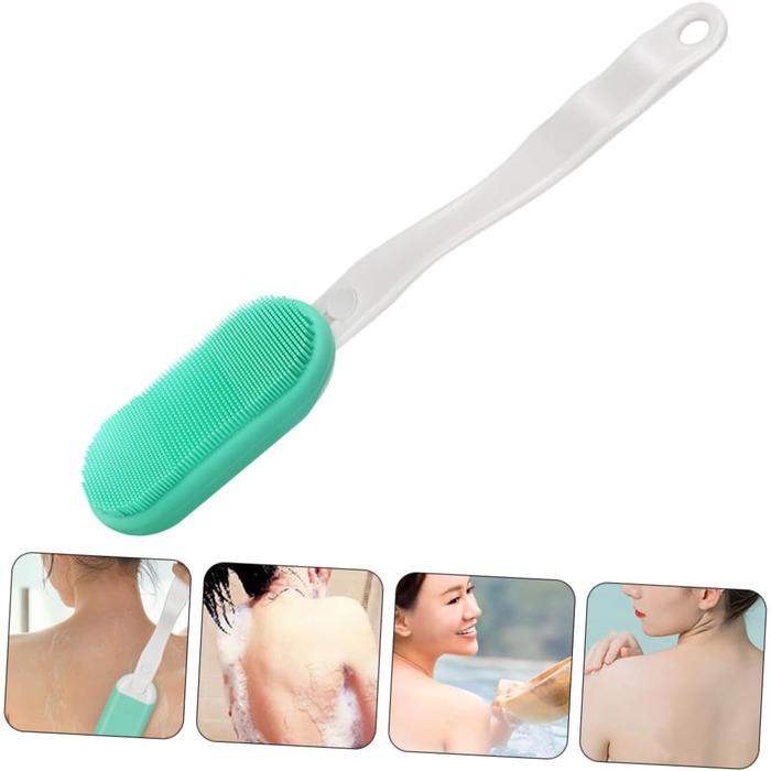 Back brush, body brush, peeling brush, body brush, massage brush, electric massage brush for the back, long-handled back scrubber, bath brush, silica gel, Green