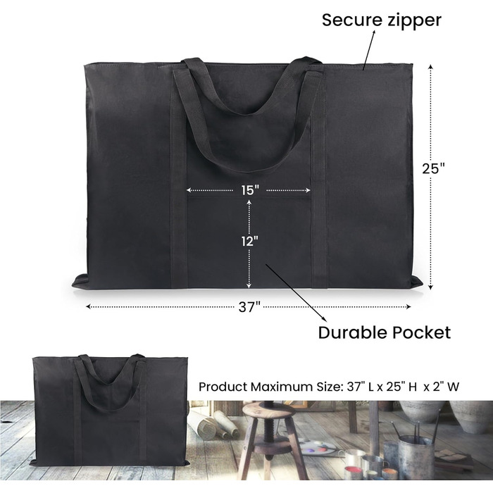 Легка портфоліо-сумка JJRING з дакрону, 61x91 см, чорна
