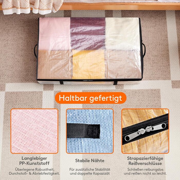 Органайзер для зберігання під ліжком Lifewit, 4 шт., 60л, прозорий, для ковдр, одягу, з посиленими ручками