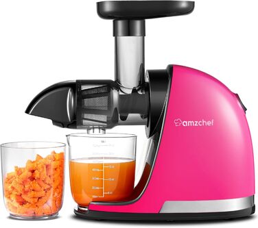 AMZCHEF Slow Juicer, slow masticating juicer with reverse function, high juice yield, easy to clean with dust brush, rose pink (updated) Rose
