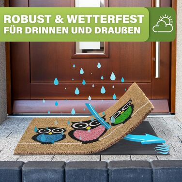 Кокосовий килимок для підлоги [водостійкий] - надміцний - придверний килимок для зовнішнього використання - кокосовий килимок для підлоги [водостійкий]. Килимок для підлоги на вулицю 40x60 см (Owls)