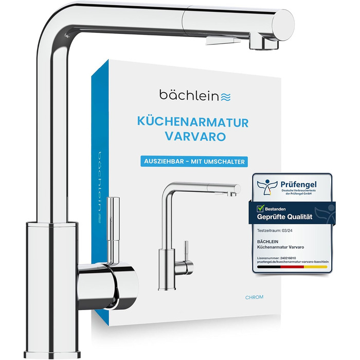 Кухонний змішувач Bächlein Varvaro – поворотний на 360° з висувним шлангом та душовим перемикачем (хром)