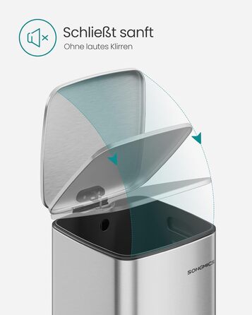 Відро для сміття SONGMICS з педаллю, 30 л, нержавіюча сталь, з внутрішнім відром, Soft-Close, LTB592E01