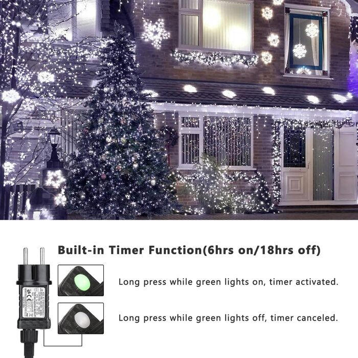 Ланцюжок прикрас Joomer 200 LED, 20 м, на батарейках з таймером, 8 режимів, вологостійкий, тепле біле світло, для декору саду, вечірки, весілля, внутрішнього та зовнішнього використання