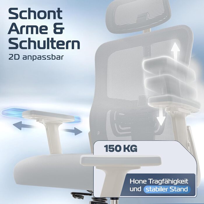 Ергономічне крісло SmartSeat для офісу та дому | Регульоване, 150 кг, Brightseat (кремовий білий)