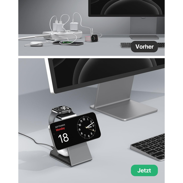 Зарядна станція 3-в-1 для Apple Watch, iPhone та AirPods Pro (індуктивна, бездротова) Сірий