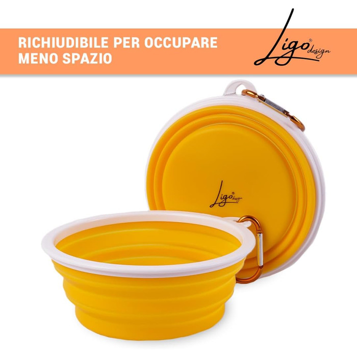 Набір мисок для собак Ligo EBBY (2 шт.) - туристичні, складна миска, жовтий колір, 1000 мл