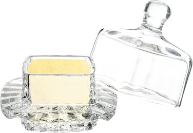 Frcctre 2 Pack Glass Butter Dish, Small Glass Butter Holder with Dome Lid and Handle, Clear Butter Serving Dish, Decorative Crystal Mini Butter Container, Butter Cloche