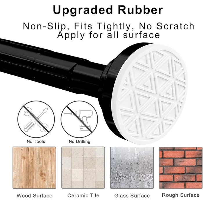 Телескопічна штанга для душу, 60-290 см, без свердління, чорна