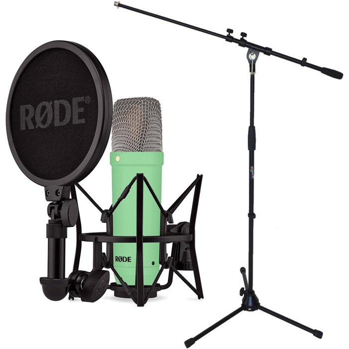 Rode NT1 Signature Black – студійний мікрофон-конденсатор + стійка для мікрофона keepdrum (зелена)