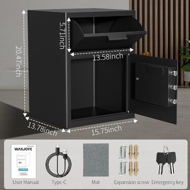 Сейф Tresor з цифровим замком та ключем, меблевий сейф для дому, офісу, готелю, грошей, документів, прикрас, паспортів (70L, з прорізом для купюр)
