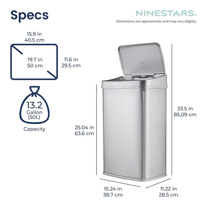 Сміттєвий бак сенсорний автоматичний Ninestars DZT-50-28SL, 13 літрів, срібний обід