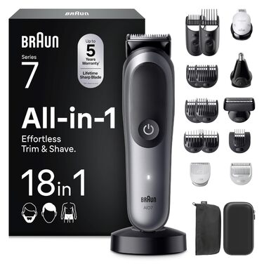 Braun Series 7 All-in-One AIO7545 – Триммер для бороди, волосся та тіла 18-в-1, сірий