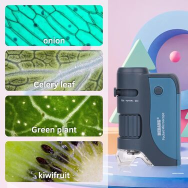 BEBANG Кишеньковий мікроскоп 60x-120x з LED-підсвічуванням, ручний міні-мікроскоп для дітей, студентів та дорослих, для мікробіологічних спостережень