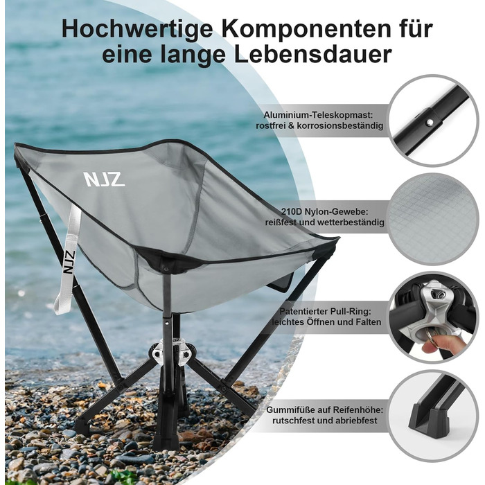 Крісло для кемпінгу NJZ 200-600LBS: складне, міцне, легке, для відпочинку на природі, риболовлі, саду та пікніків (срібний)