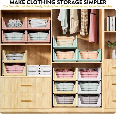 SNSLXH 5 Pack Stackable Closet Shelf Organizer, Multifunctional & Foldable Closet Organizer for Bathroom, Kitchen, Closet Storage, Space-Saving Closet Drawer Storage Box, White