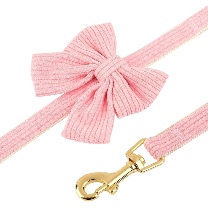 Didog Sweet Collar Harness and Leash Set for Small Dogs, Adjustable Collars and Leashes with Bow Tie, Breathable Soft Mesh Padding for Small Dogs When Walking, Pink, S