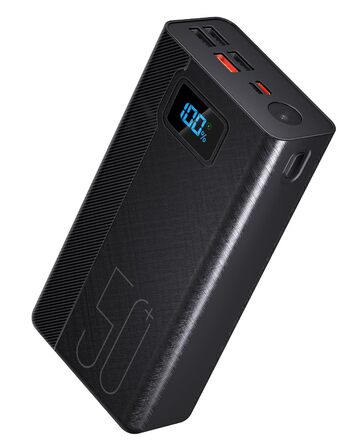 Power Bank 50000mAh 22.5W: Зовнішній акумулятор з великою ємністю, 5 USB виходів, 3 входи, чорний