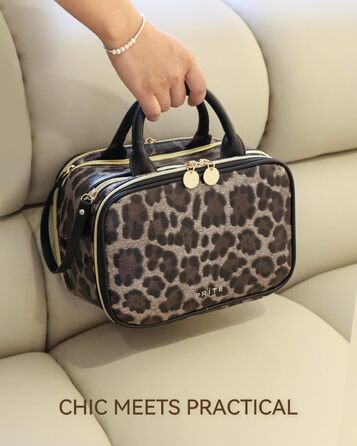 Косметичка-органайзер велика, водонепроникна, з ручкою та кількома відділеннями (Leopard, M)