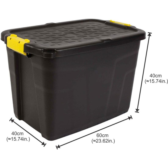 Strata Storage Box, High Load Capacity, 60 L, Plastic, Black/Yellow, 60 x 40 x 40 cm