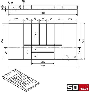 Органайзер для столових приборів Orga-Box 3 з бамбука, 11 відділень, для шухляди 100 см (473x897 мм), вставка в ящик для кухонь Nobilia з серпня 2012