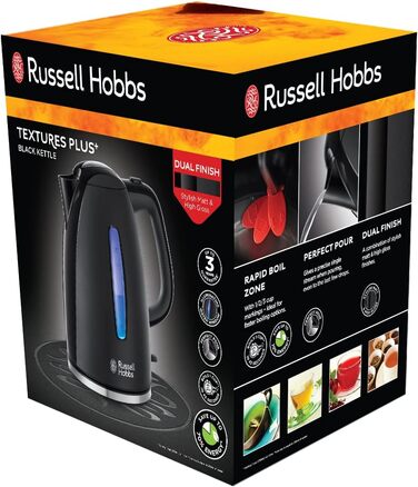 Електричний чайник Russell Hobbs 1.7л, 2400W, чорний, з LED-підсвічуванням, функція швидкого кип'ятіння, фільтр від накипу, індикатор рівня води