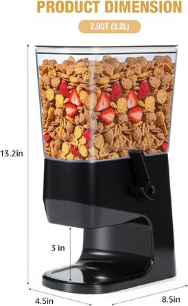 Дозатор для мюслі Tokokimo, 3.2L, 2 шт. – чорний, для каші, цукерок, горіхів, граноли