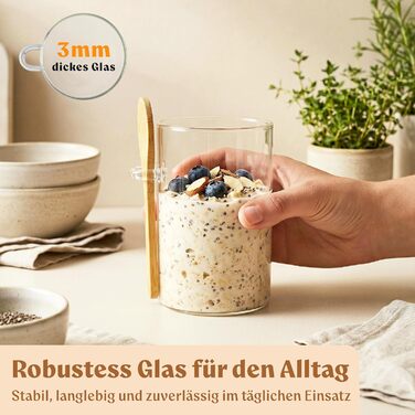 EDELHAUS Банки для Overnight Oats 4x500 мл з кришками, етикетками та ложками - герметичні скляні банки для вівсянки, йогурту, чиа-пудингу, спецій