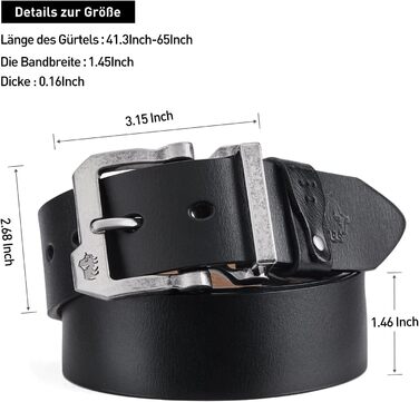 Чоловічий шкіряний ремінь BISON DENIM для джинсів та бізнес-стилю, ретро-дизайн, ширина 38 мм, довжина 130 см, чорний (W71694-2bm-black)