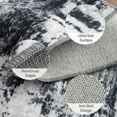 Килимок-довгий бігун з неслизьким покриттям, короткий ворс, для кухні, миється, складається, абстрактний дизайн, для входу, кухні, вітальні та офісу, блакитно-чорний (180 x 270 см, чорний)