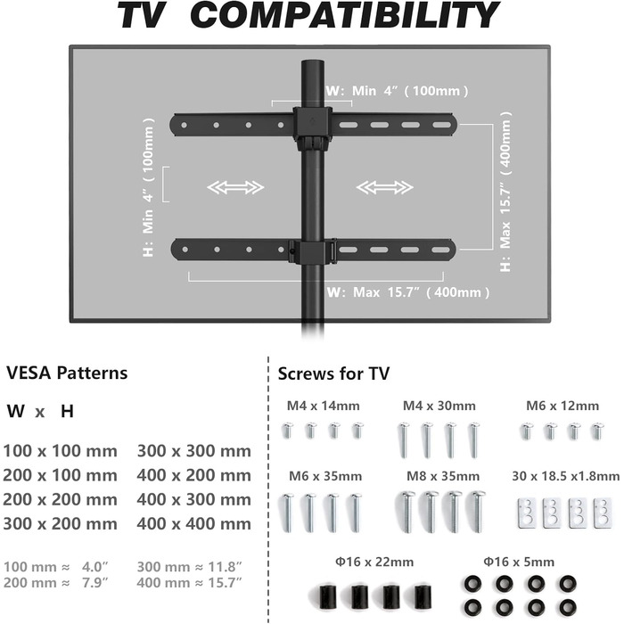 Adjustable TV Stand for 32-65 inch LED LCD OLED TVs - Swivel & Height Adjustable, up to 40kg, Cable Management