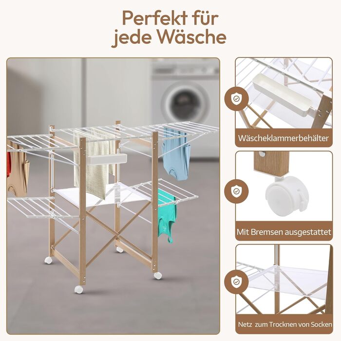 Металева сушарка для білизни Meisterhome® з 30 метрами мотузок, розкривні крила, економія місця, для одягу та рушників - біла