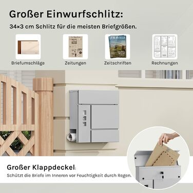 Поштовий ящик WOLTU XXL з відділенням для преси, захистом від реклами, оглядовим вікном, замком (2 ключі), антрацит (сірий) 37x37x10.5 см