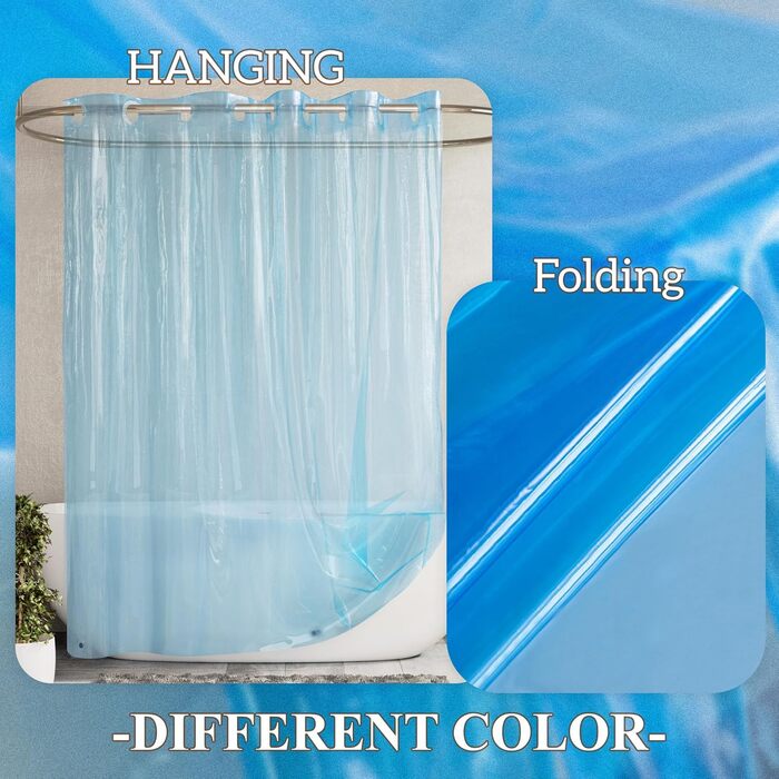 Шторка для душу Barossa Design з EVA, без петель, 180x188 см, блакитна, з магнітами