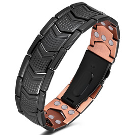 Медальйон з міді для чоловіків, 99% масивна мідь, магнітний браслет з магнітами, регульований розмір, з подарунковою коробкою (чорний щит)