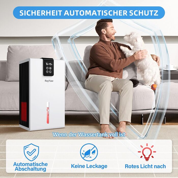 Електричний осушувач повітря, тихий, 2700 мл з LED дисплеєм, автоматичне відтанення, режим сну, проти вологи та плісняви, для спальні/ванної кімнати, білий