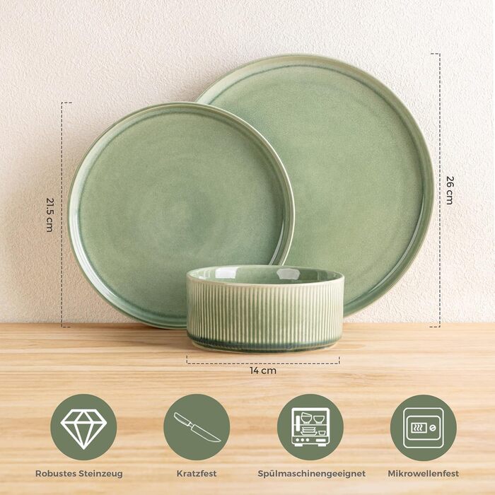 Набір посуду GBhome з каменю, 24 елементи, ручна робота, для 6 осіб, стійкий до миття в посудомийній машині та мікрохвильовій печі