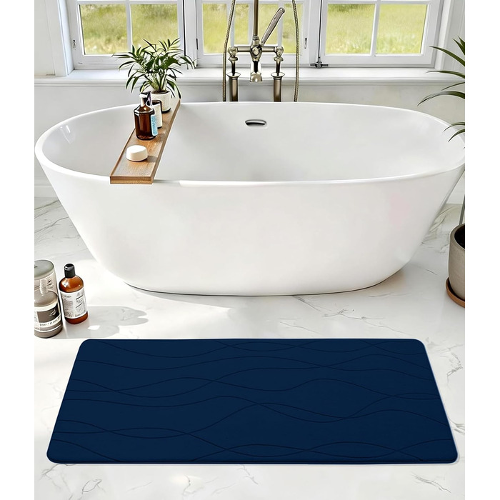 Килимок для ванної кімнати chakme з ефектом пам'яті (Memory Foam), протиковзкий та вбираючий підкладник під душ, 60x150 см, темно-синій