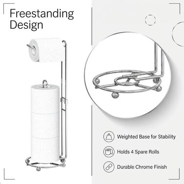 Тримач для туалетного паперу Simple Houseware, підставка для зберігання 3+1 рулон, хромоване покриття, висота 59 см