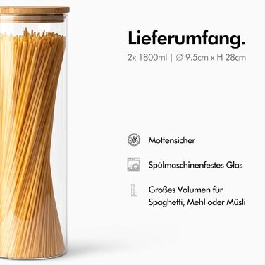 Скляні контейнери для зберігання KIVY з кришкою, 2 шт. по 1800 мл (бамбук)