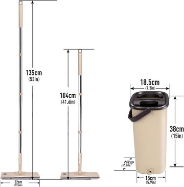 Mop Set with Bucket, Masthome Floor Mop Set with Adjustable Stainless Steel Handle, Bucket with Mop and 6 Microfiber Mop Pads, Cleaning Set with Floor Mop for All Floor Types Floor Cleaning