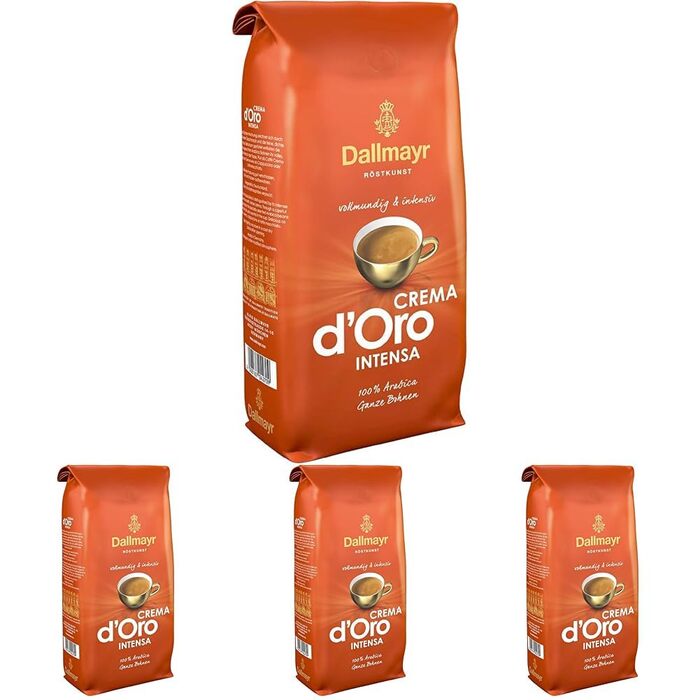 Кава в зернах Dallmayr Crema D'Oro Medium Roast, інтенсивна та пряна, 1 кг (набір 4 упаковки)