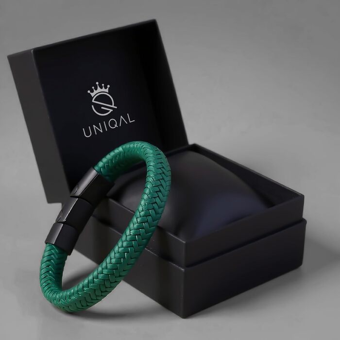 Браслет чоловічий шкіряний UNIQAL 'BRAID' плетене чорне з нержавіючої сталі, 23 см, з подарунковою коробкою