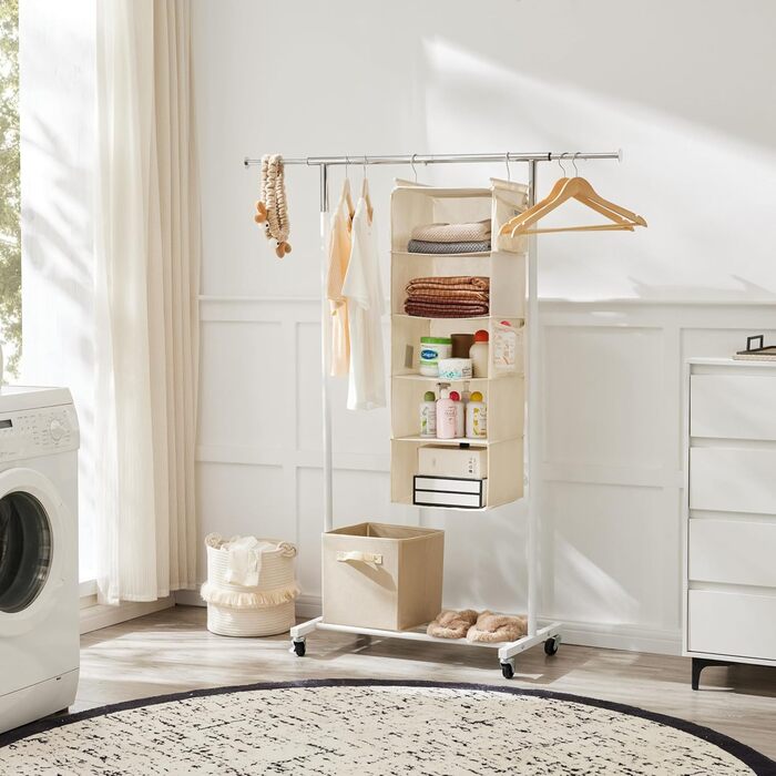 Органайзер для шафи MAX Houser з 5 полицями, для економії місця, з 4 кишенями збоку, складний, бежевий