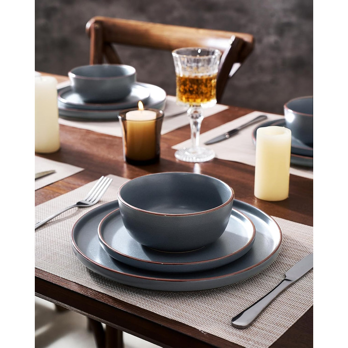 Набір посуду Mercury, 12 предметів: тарілки, супові миски, десертні тарілки, для 4 осіб, з каменю, мікрохвильова піч та посудомийна машина, сірий колір
