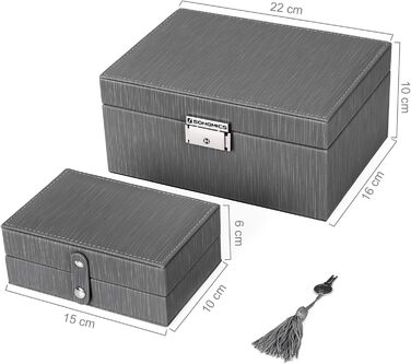 SONGMICS Скринька для прикрас, PU шкіра, 2 яруси, з дзеркалом, сіра JBC232GY