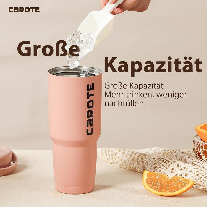 CAROTE Stainless Steel Water Bottle with Straw 960ml, Vacuum Thermos Flask with Flexible Lid, Leak-Proof, BPA-Free, Double-Walled Insulated Bottle for Hot and Cold Drinks (Pink)